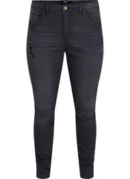 Super slim Amy jeans met split en knopen, Grey Denim