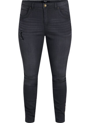 Super slim Amy jeans met split en knopen, Grey Denim, Packshot image number 0