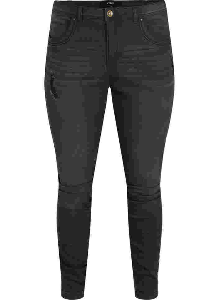 Super slim Amy jeans met split en knopen, Grey Denim