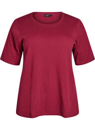Geribde jersey blouse met korte mouwen, Donker Bordeaux