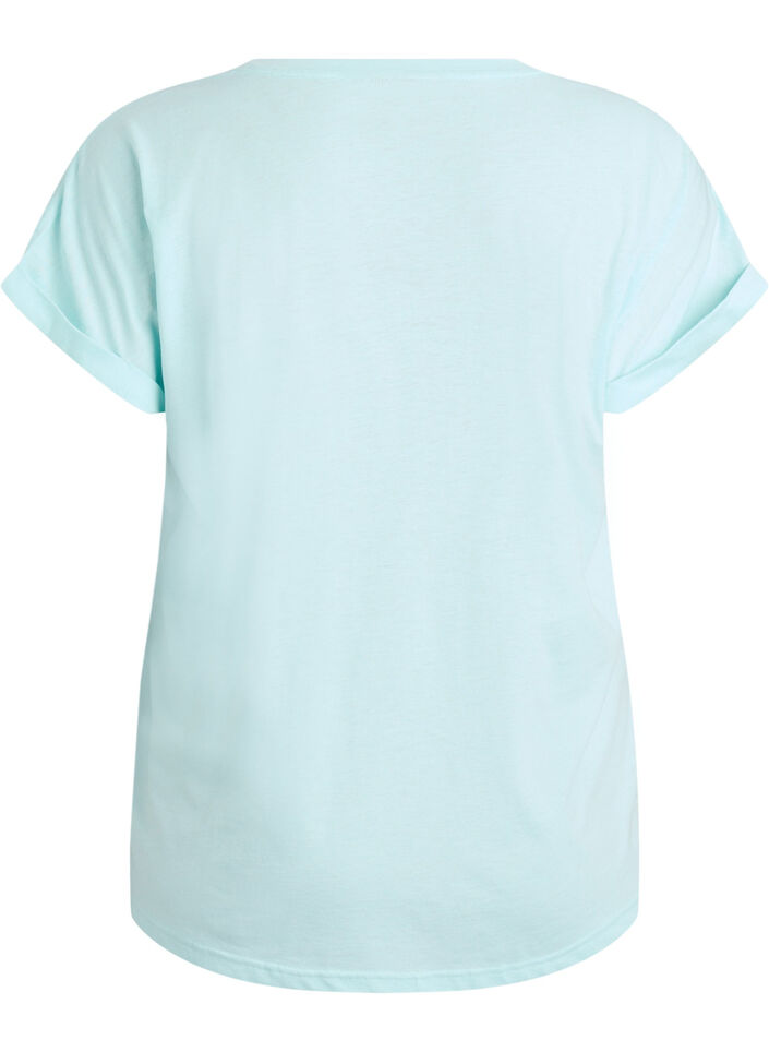 T-shirt met korte mouwen van katoenmix, Turquoise, Packshot image number 1