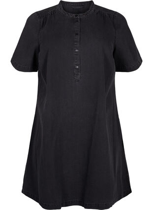 A-vorm denim jurk met korte mouwen, Grey Denim, Packshot image number 0