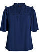 Blouse in katoen mousseline met broderie anglaise en 1/2 mouwen, Blauw, Packshot image number 0