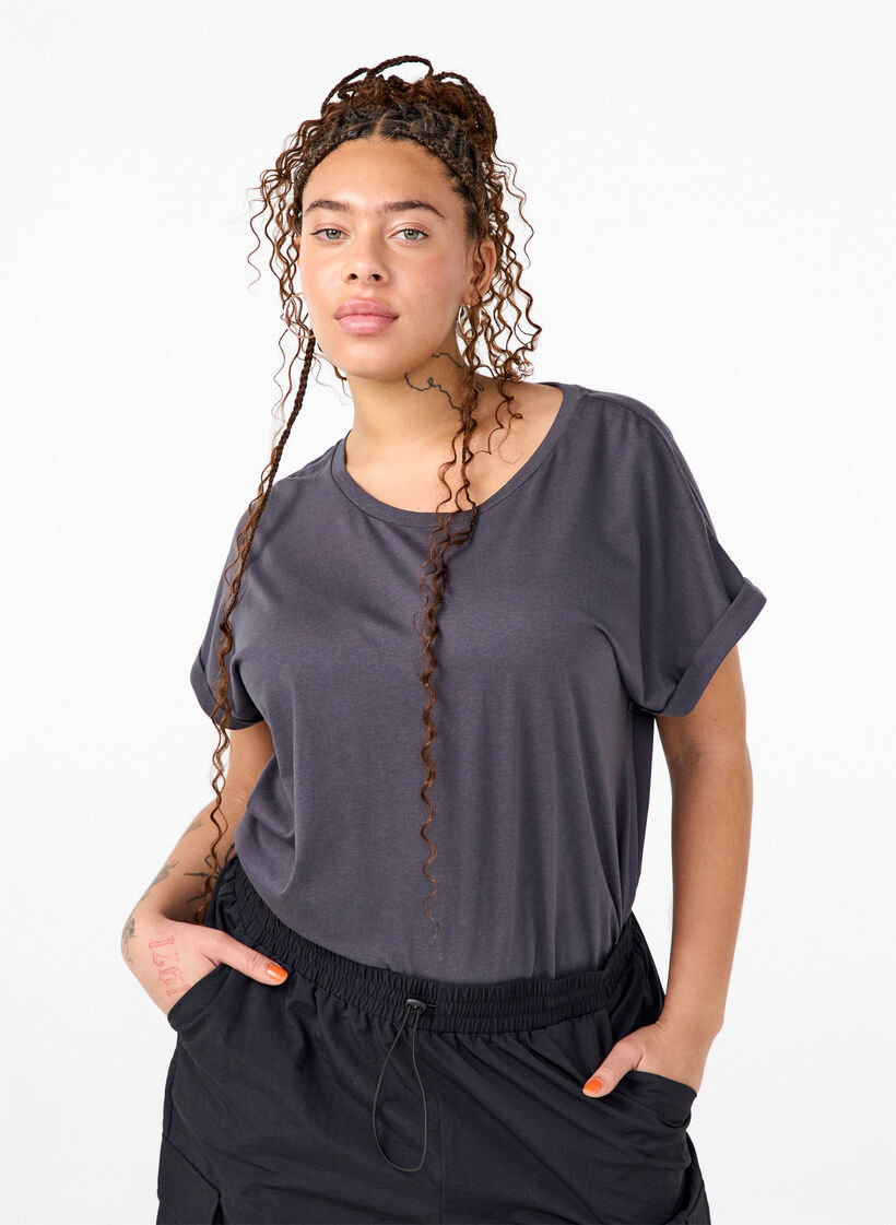 T-shirt met korte mouwen van katoenmix, Grijs, Model image number 0