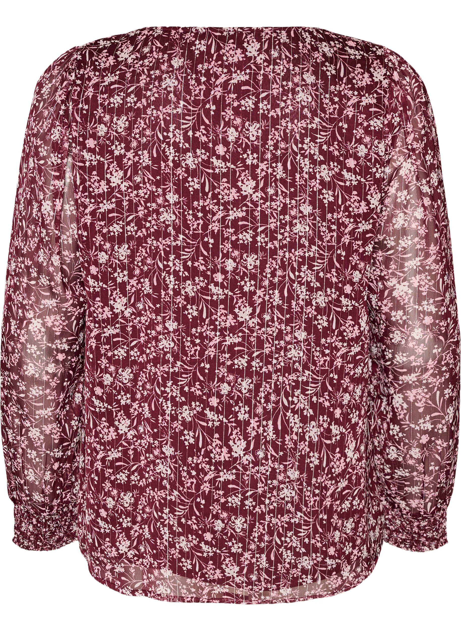 ZizziBlouse met bloemenprint en glitterdraad, Rood, Packshot image number 1