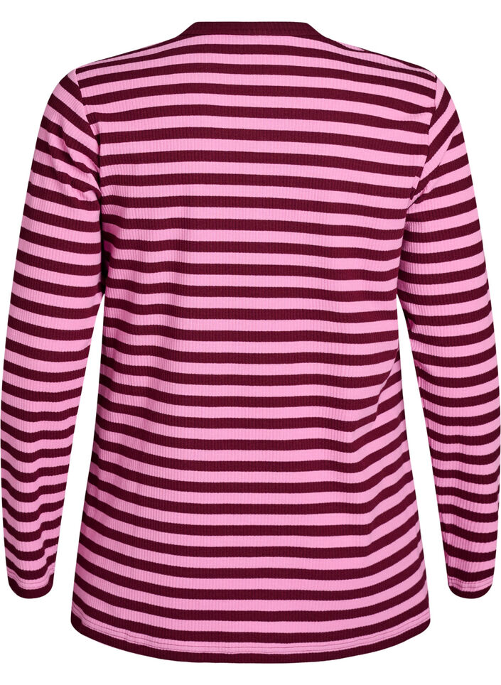 Gestreepte jersey blouse met een geribde textuur, Roze, Packshot image number 1