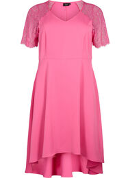 Midi-jurk met korte kanten mouwen, Shocking Pink