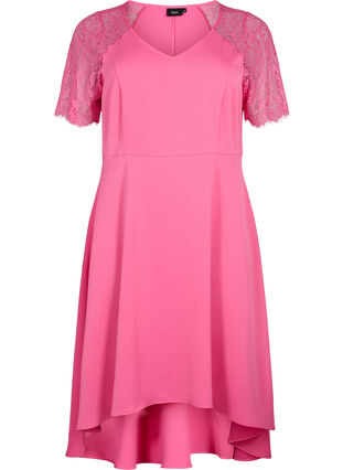 Midi-jurk met korte kanten mouwen, Shocking Pink, Packshot image number 0
