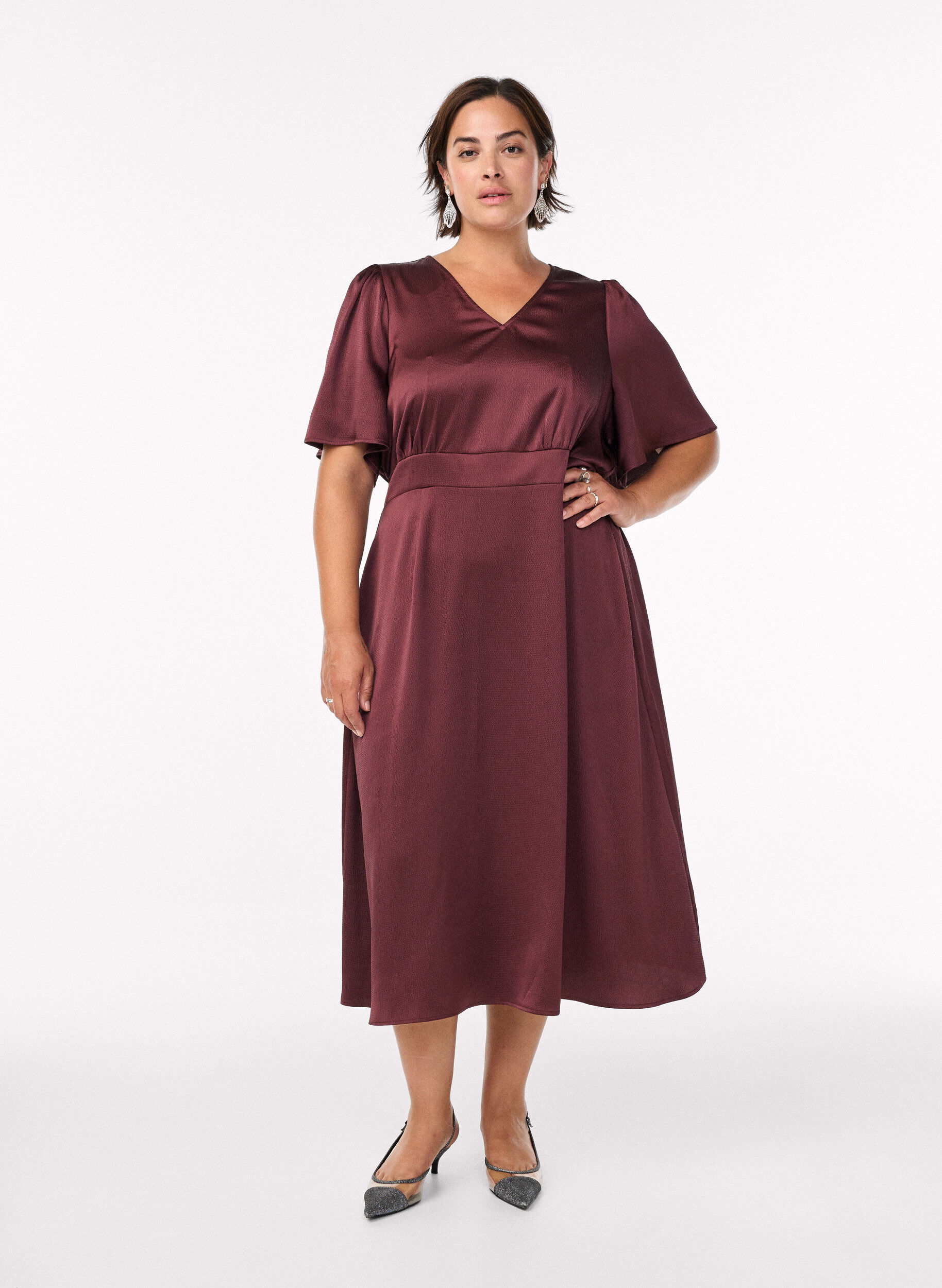 ZizziEmpire feestjurk in midi lengte, Donker Bordeaux, Model image number 0