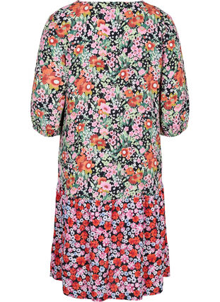 Gebloemde viscose jurk met 3/4 mouwen, Flower AOP Mix, Packshot image number 1