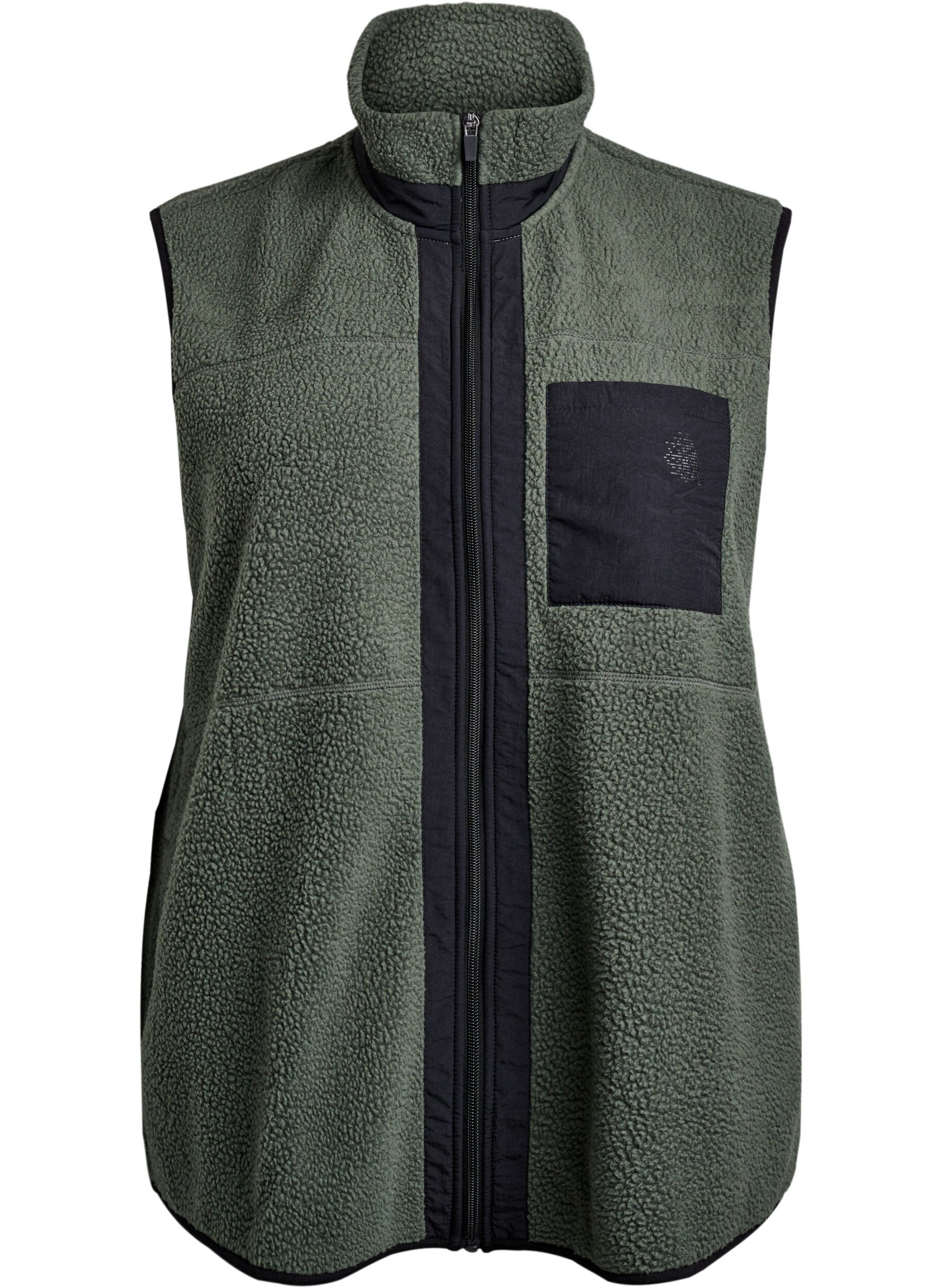 Zizzi Sportieve teddy bodywarmer met zakken, Thyme, Packshot image number 0