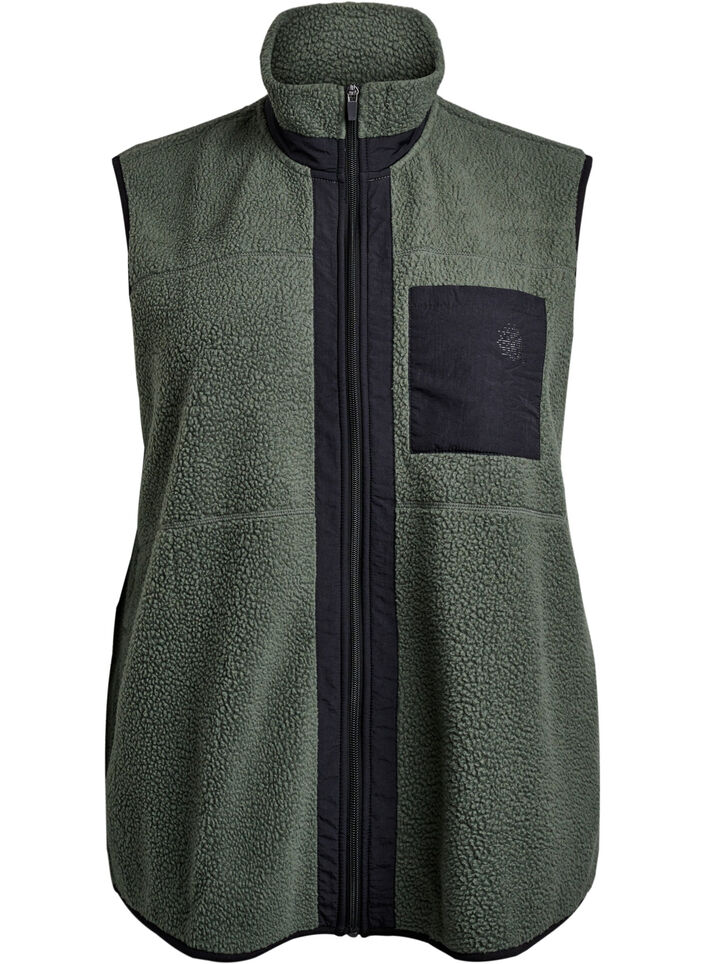 Sportieve teddy bodywarmer met zakken, Thyme, Packshot image number 0