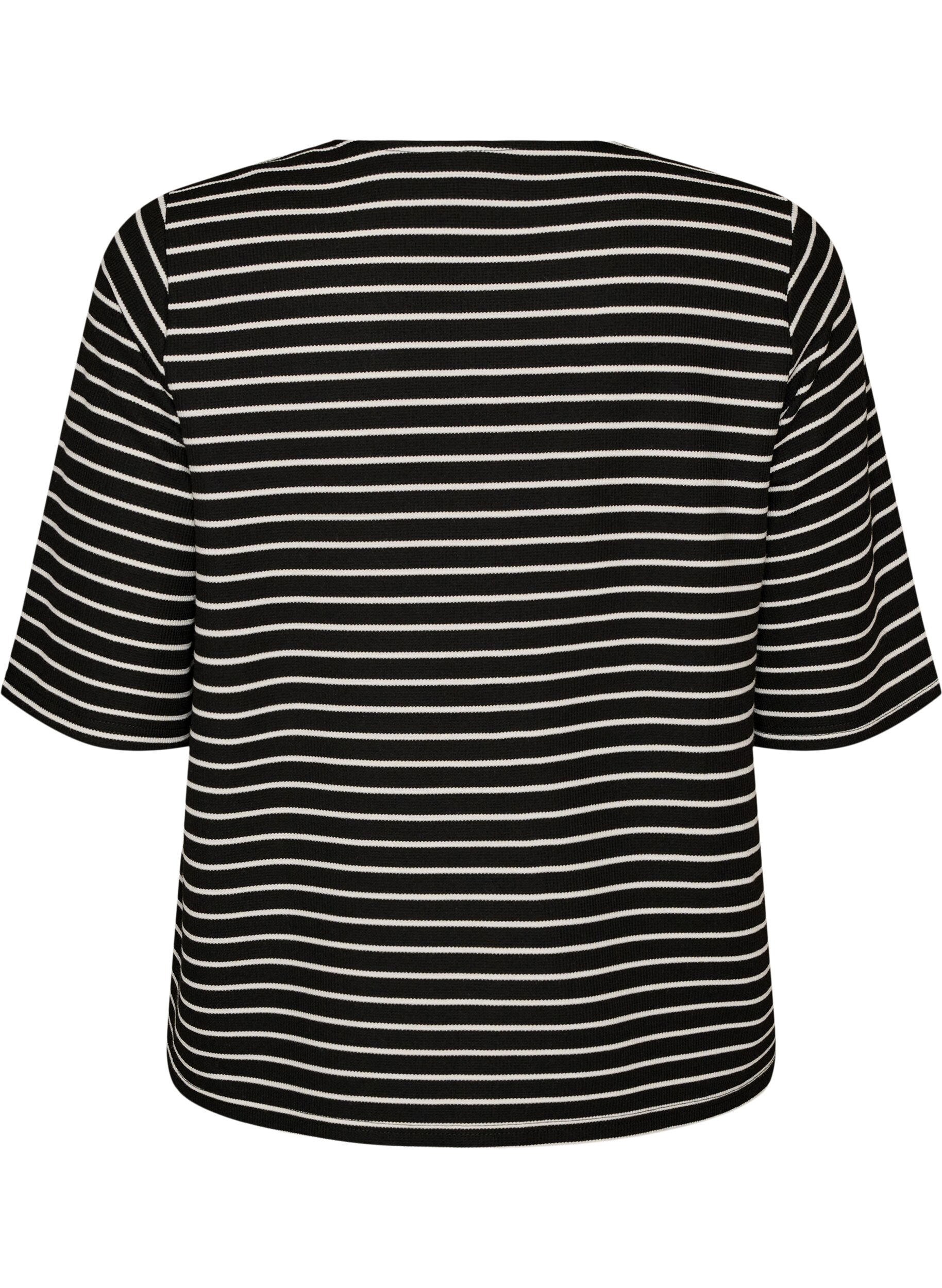 ZizziBlouse met een geribde textuur en knoopsluiting, Zwart, Packshot image number 1