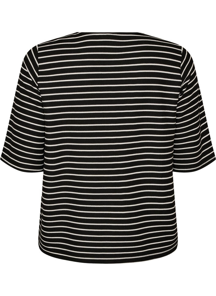 Blouse met een geribde textuur en knoopsluiting, Zwart, Packshot image number 1