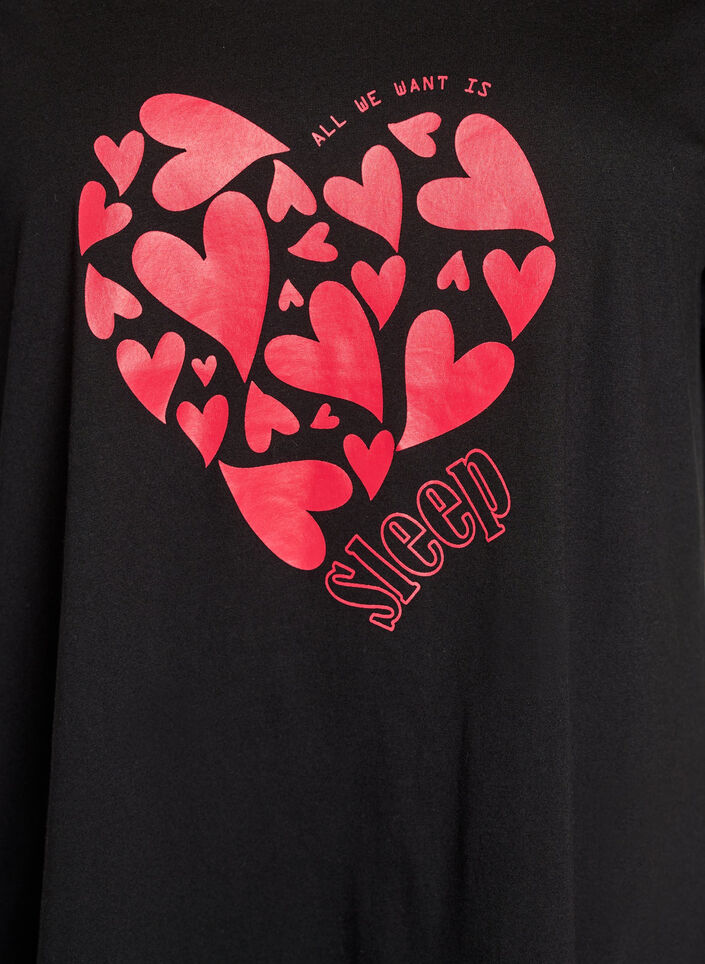 Nachtjapon met korte mouwen van biologisch katoen, Zwart, Packshot image number 2