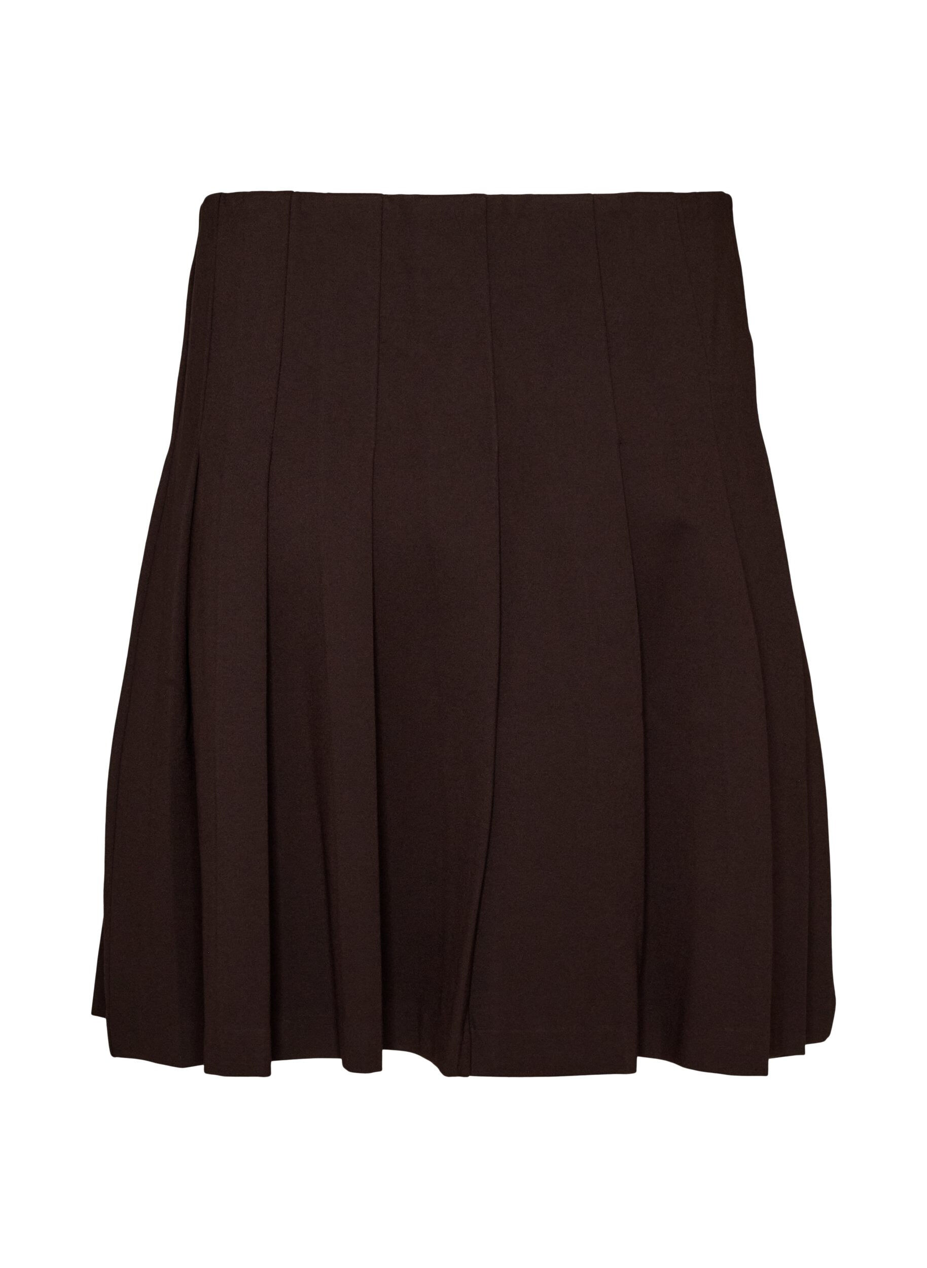 ZizziKorte geplooide rok met elastische tailleband, Bruin, Packshot image number 1