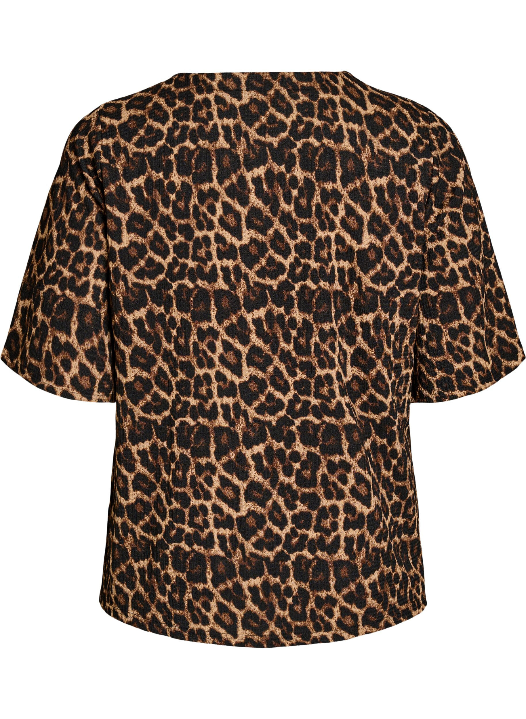 Zizzi Blouse met korte mouwen, structuur en knoopsluiting, Zwart, Packshot image number 1