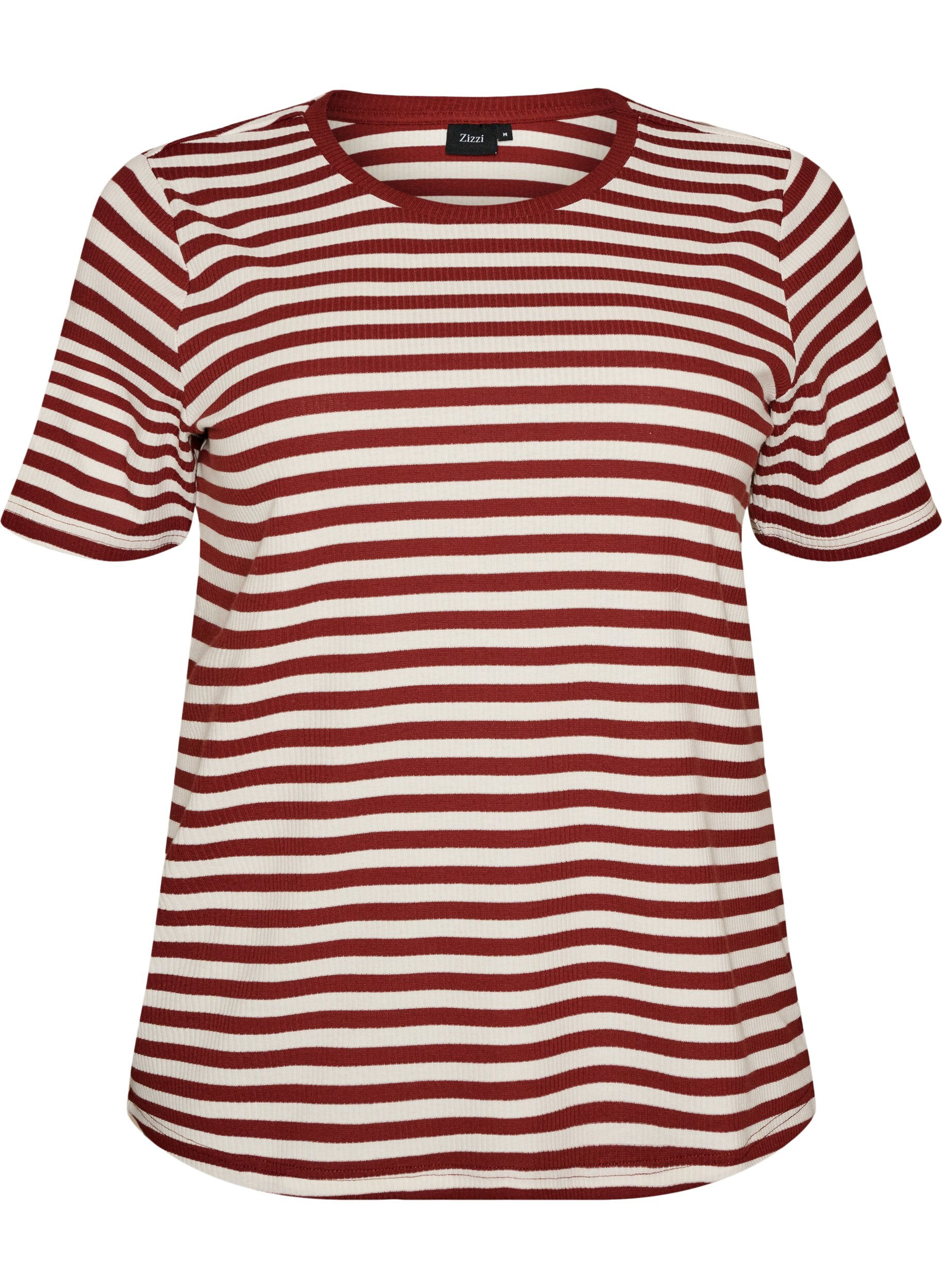 ZizziGestreept T-shirt met geribbelde textuur, Rood, Packshot image number 0