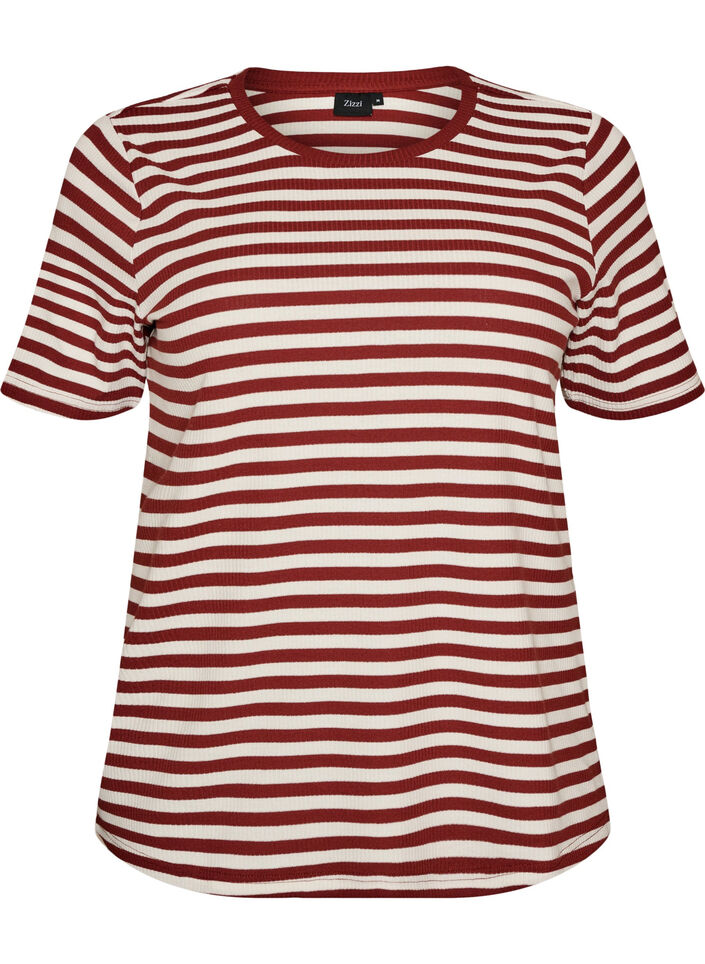 Gestreept T-shirt met geribbelde textuur, Rood, Packshot image number 0