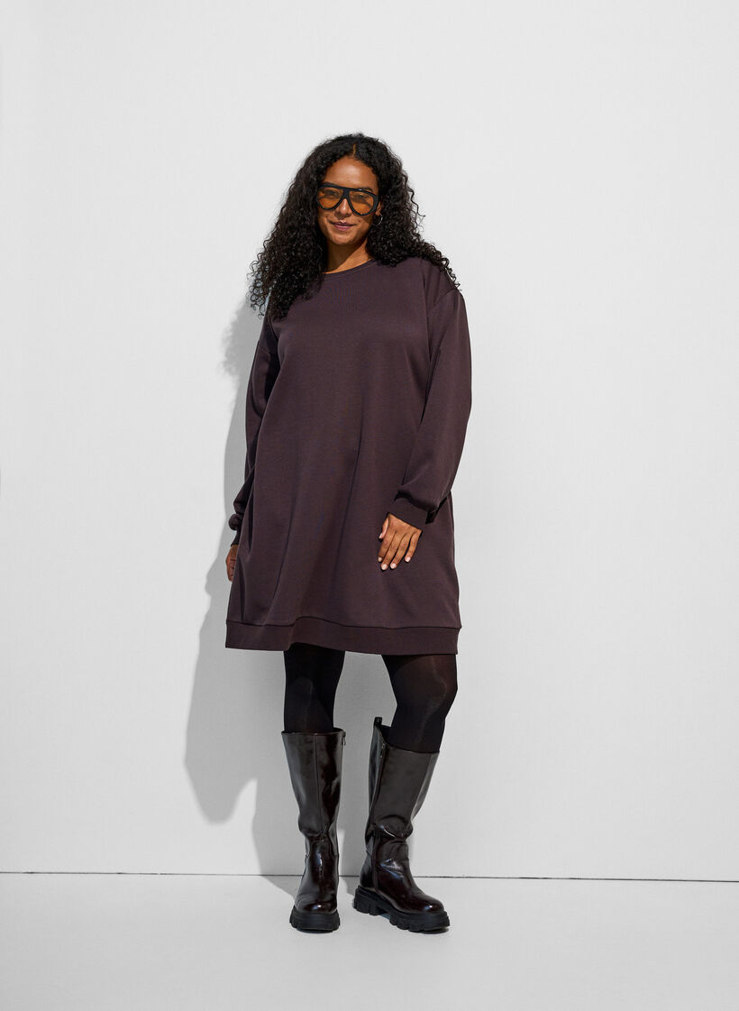 Losse sweatshirtjurk met zakken, Bruin, Model image number 3