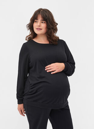Zwangerschapstrui  met geribbelde randen, Black, Model image number 0