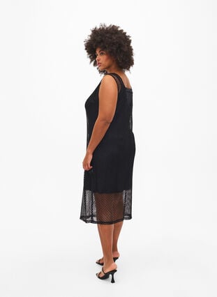 Mouwloze jurk van mesh met split, Black, Model image number 1