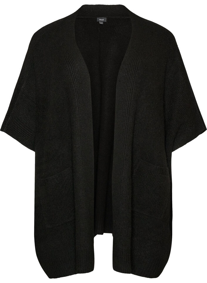 Cardigan met open voorkant en wijde mouwen, Zwart, Packshot image number 0