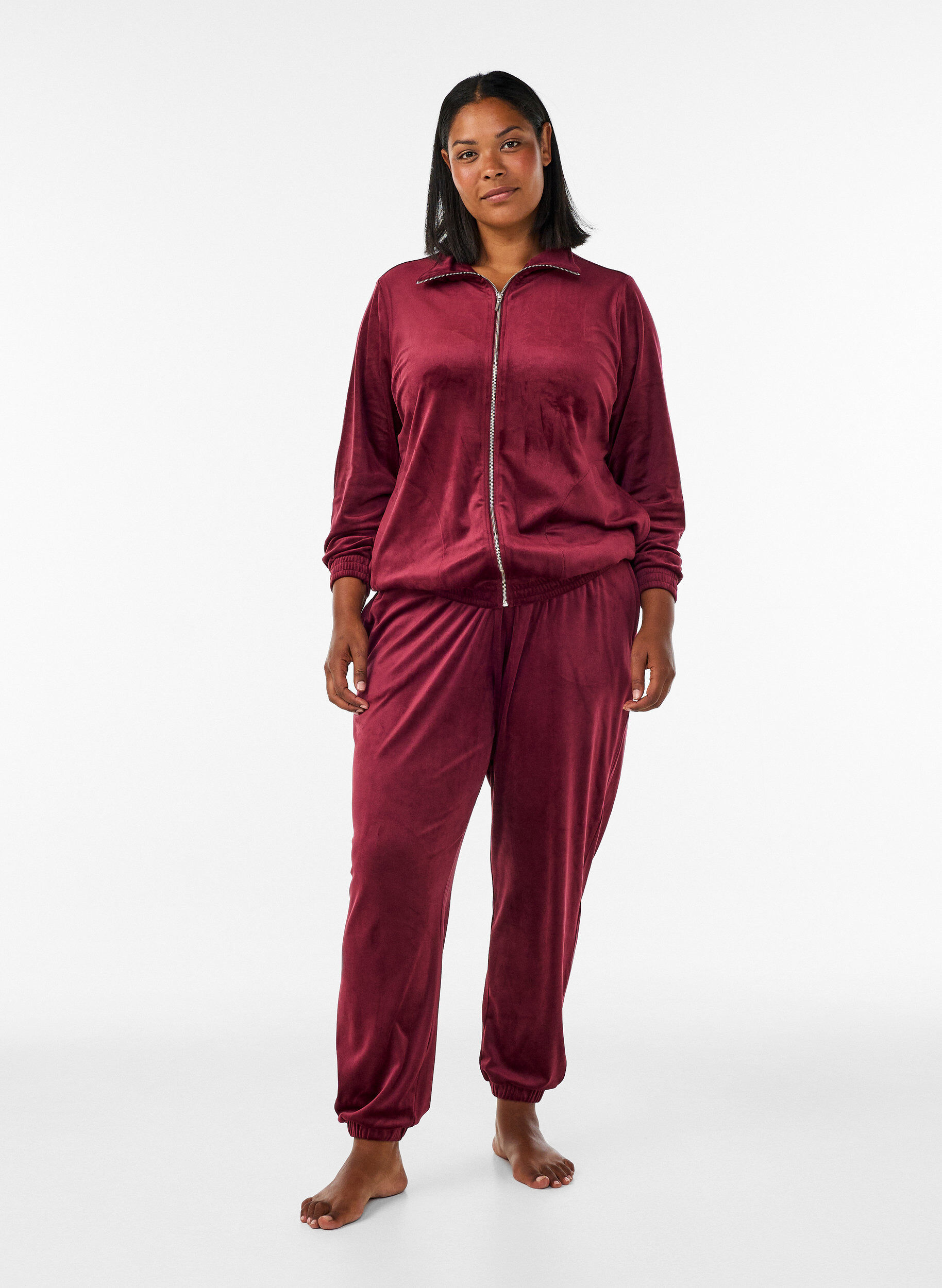 ZizziLosse velourbroek, Rood, Model image number 0