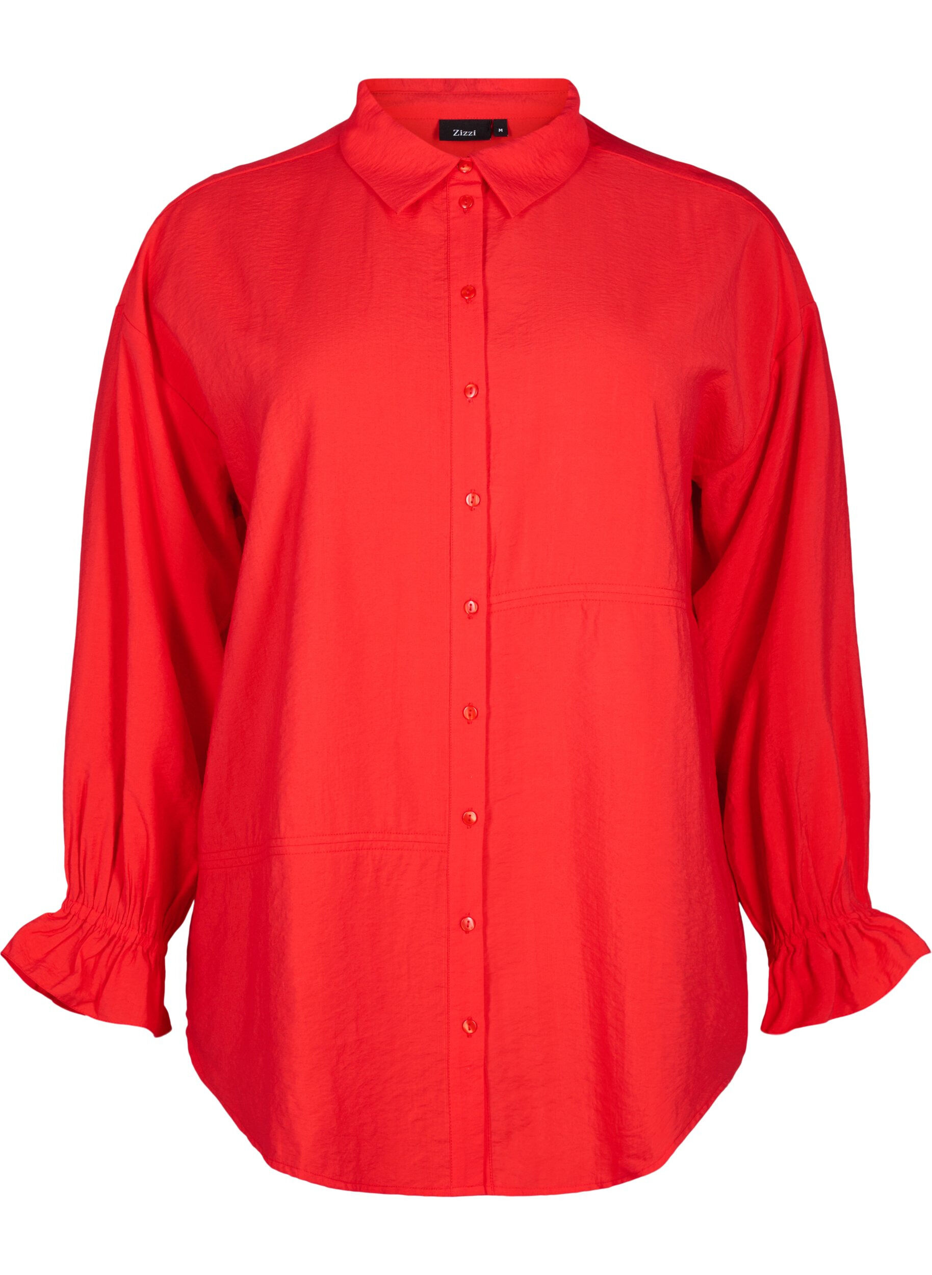 Zizzi Shirt met lange mouwen en ruchesdetails, Rood, Packshot image number 0