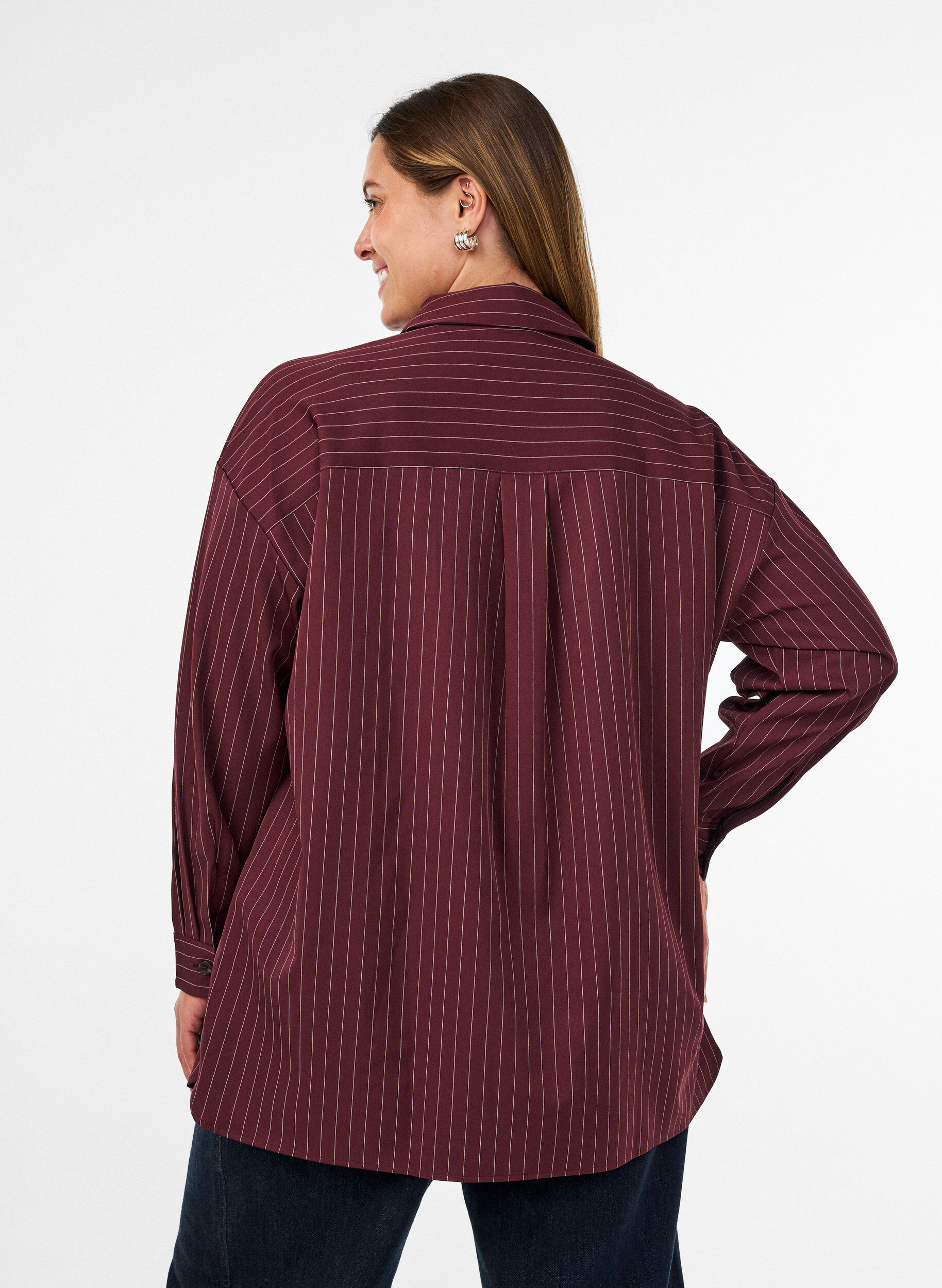 ZizziGestreept overhemd met borstzakken, Rood, Model image number 2