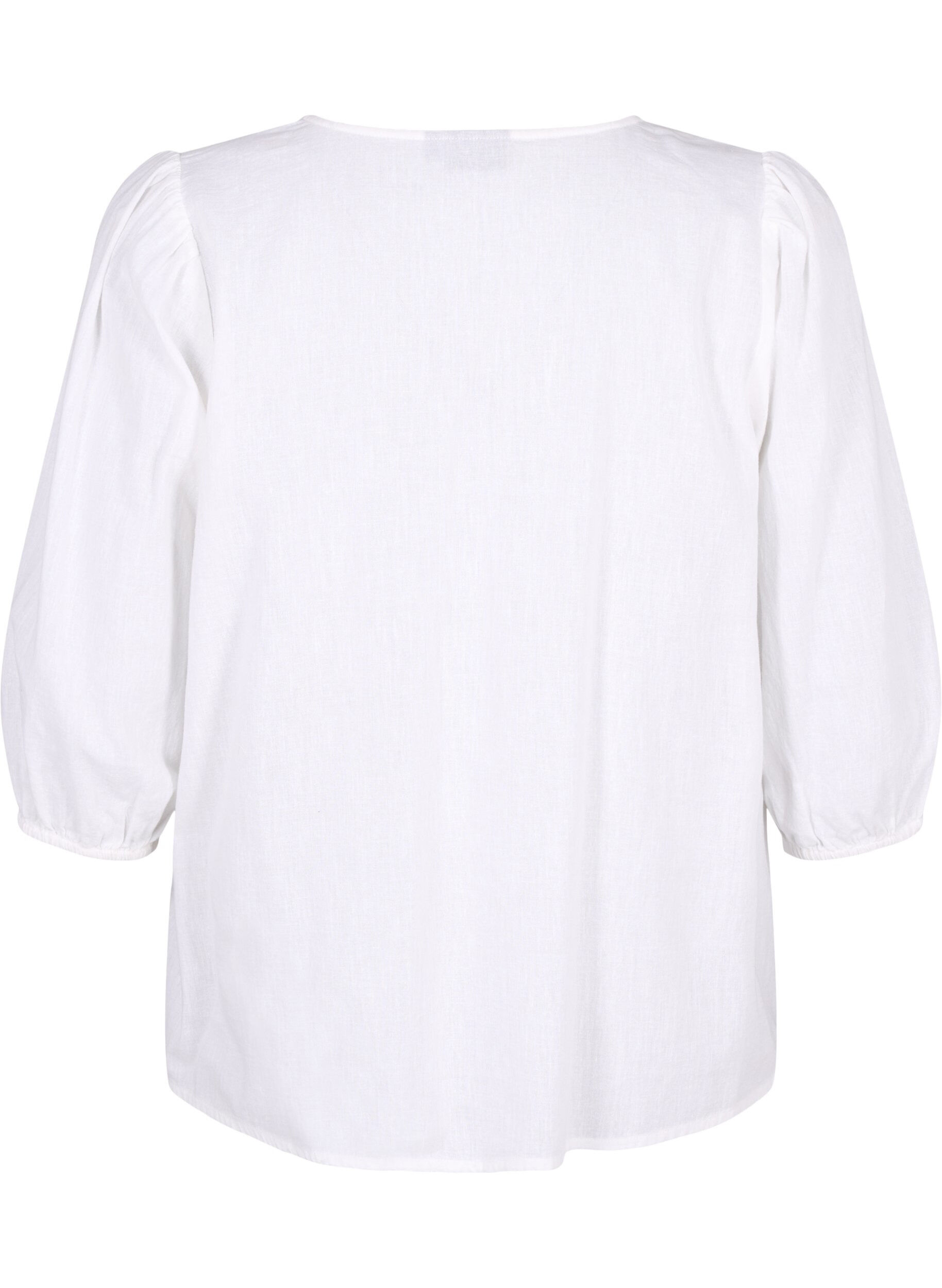 Zizzi Katoenen blouse met 3/4 mouwen in een katoenmix met linnen, Bright White, Packshot image number 1