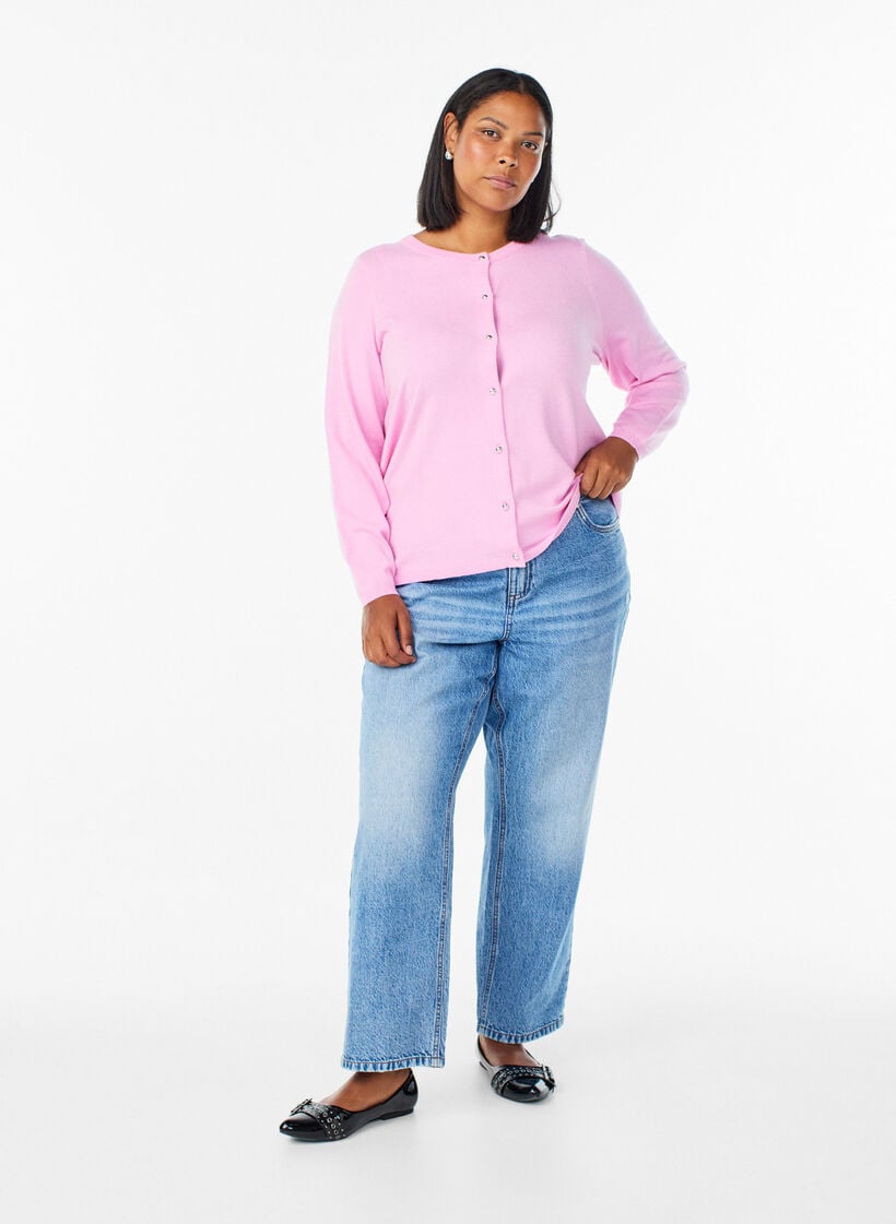 Cardigan met ronde knopen, Roze, Model image number 1