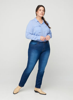 Viscose blouse met borstzakken, Blue Heron, Model image number 2