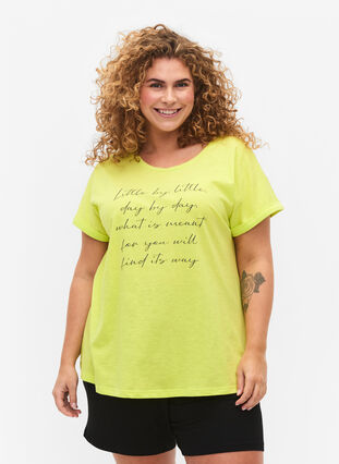 Bedrukt T-shirt van biologisch katoen, Wild Lime w. Navy, Model image number 0
