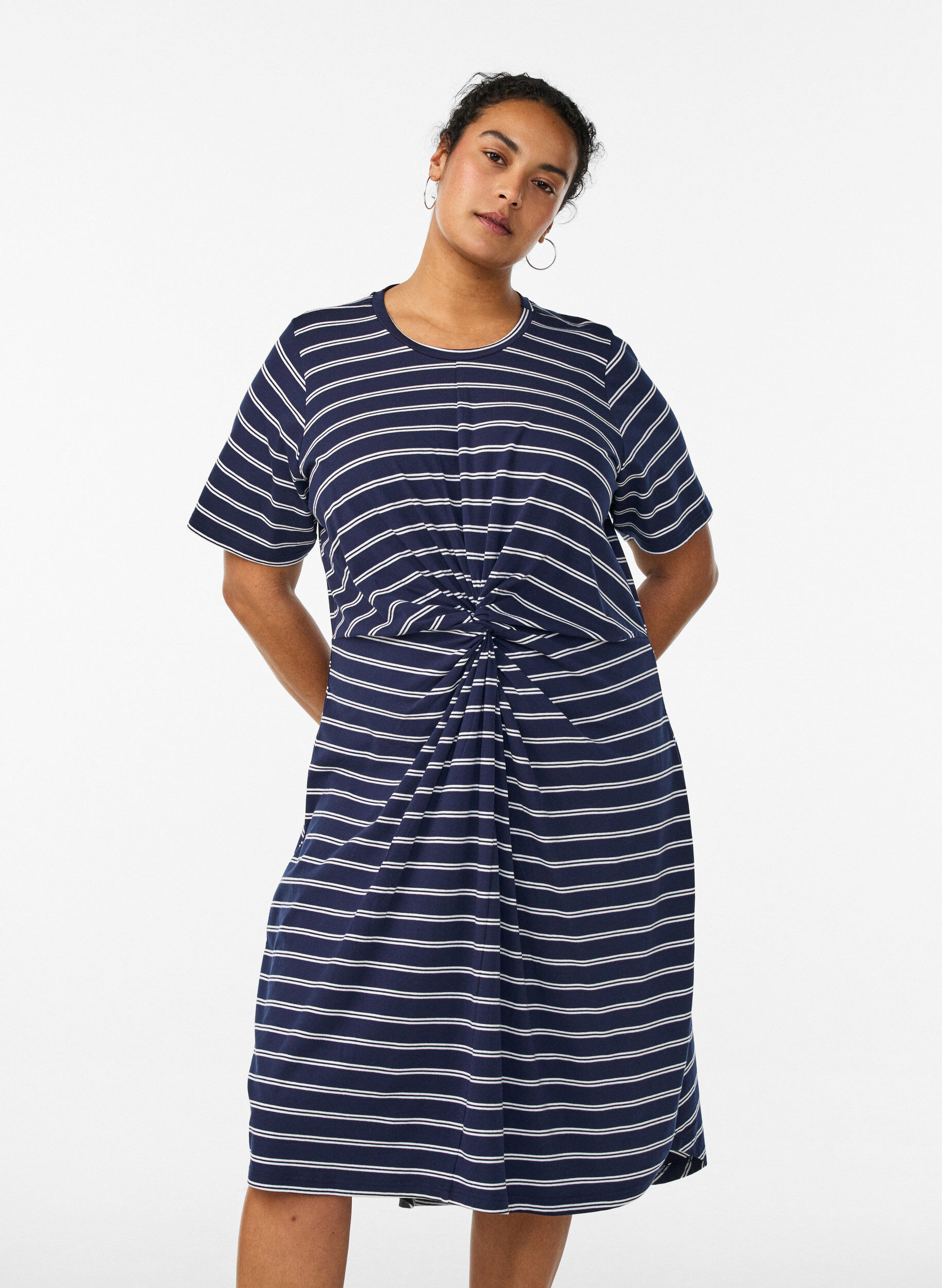 Katoenen jurk met twistdetail, Blauw, Model