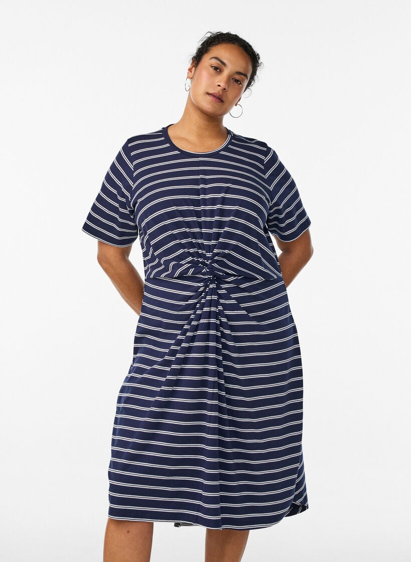 Katoenen jurk met twistdetail, Blauw, Model image number 0
