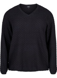 Gebreide top met patroon en v-halslijn, Black