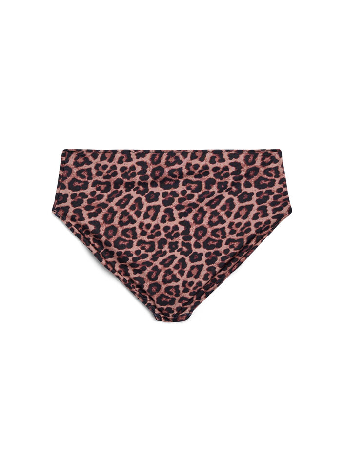 Leopard hoog getailleerde bikini broekjes, Bruin, Packshot image number 1