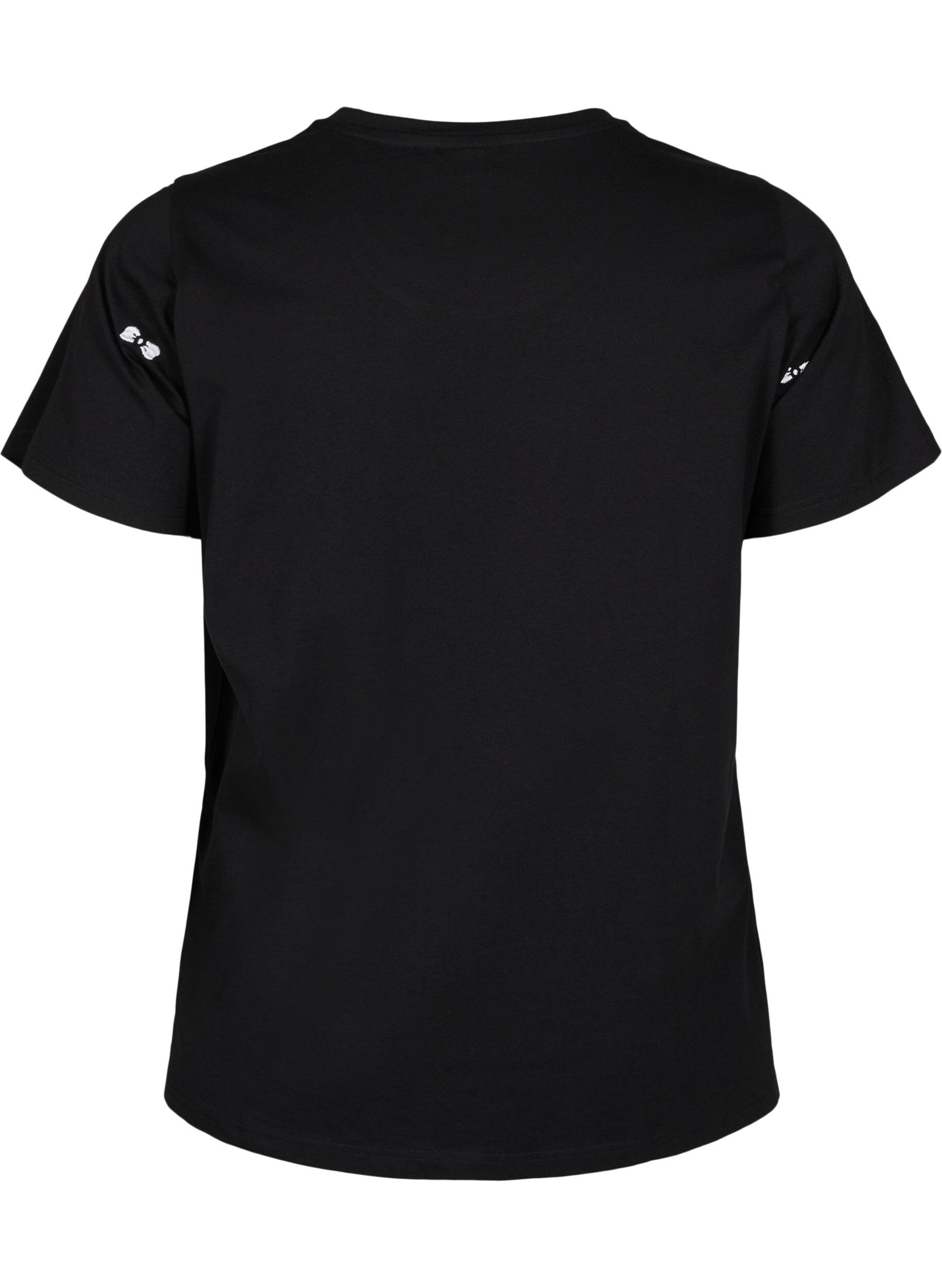 Zizzi T-shirt van biologisch katoen met strikjes, Black W. Bow Emb. , Packshot image number 1