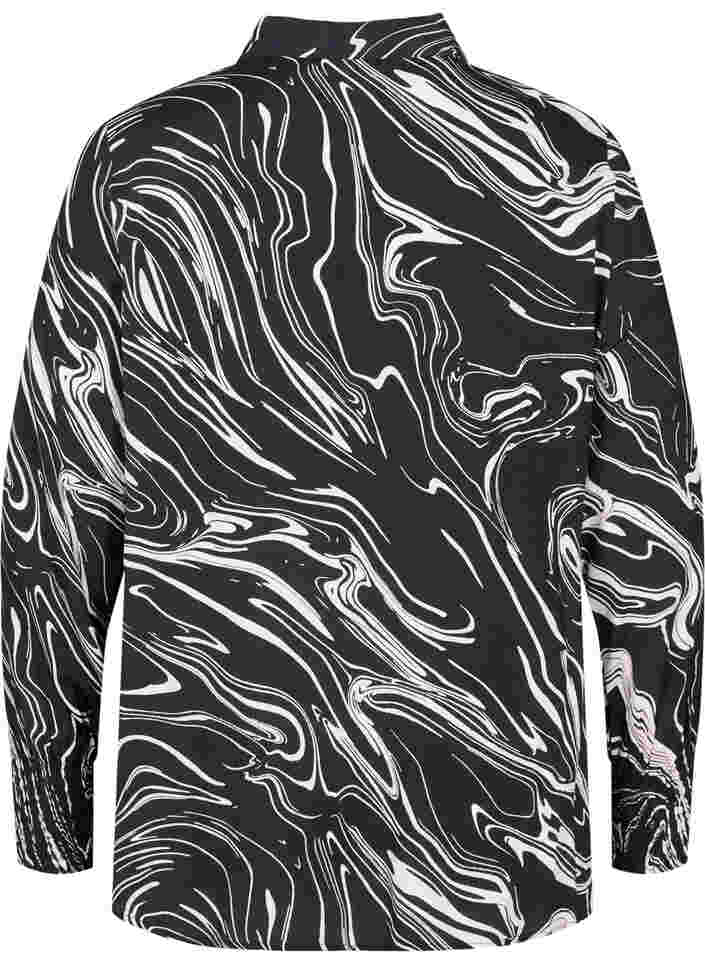 Viscose overhemd met lange mouwen en print, Black Swirl AOP, Packshot image number 1