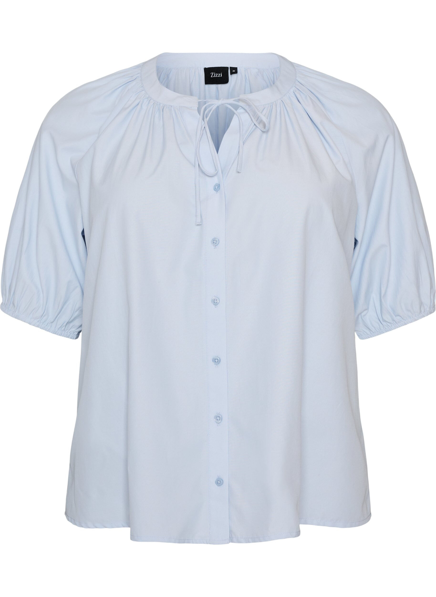 ZizziOverhemdblouse met knoopsluiting en strikceintuur, Blauw, Packshot image number 0