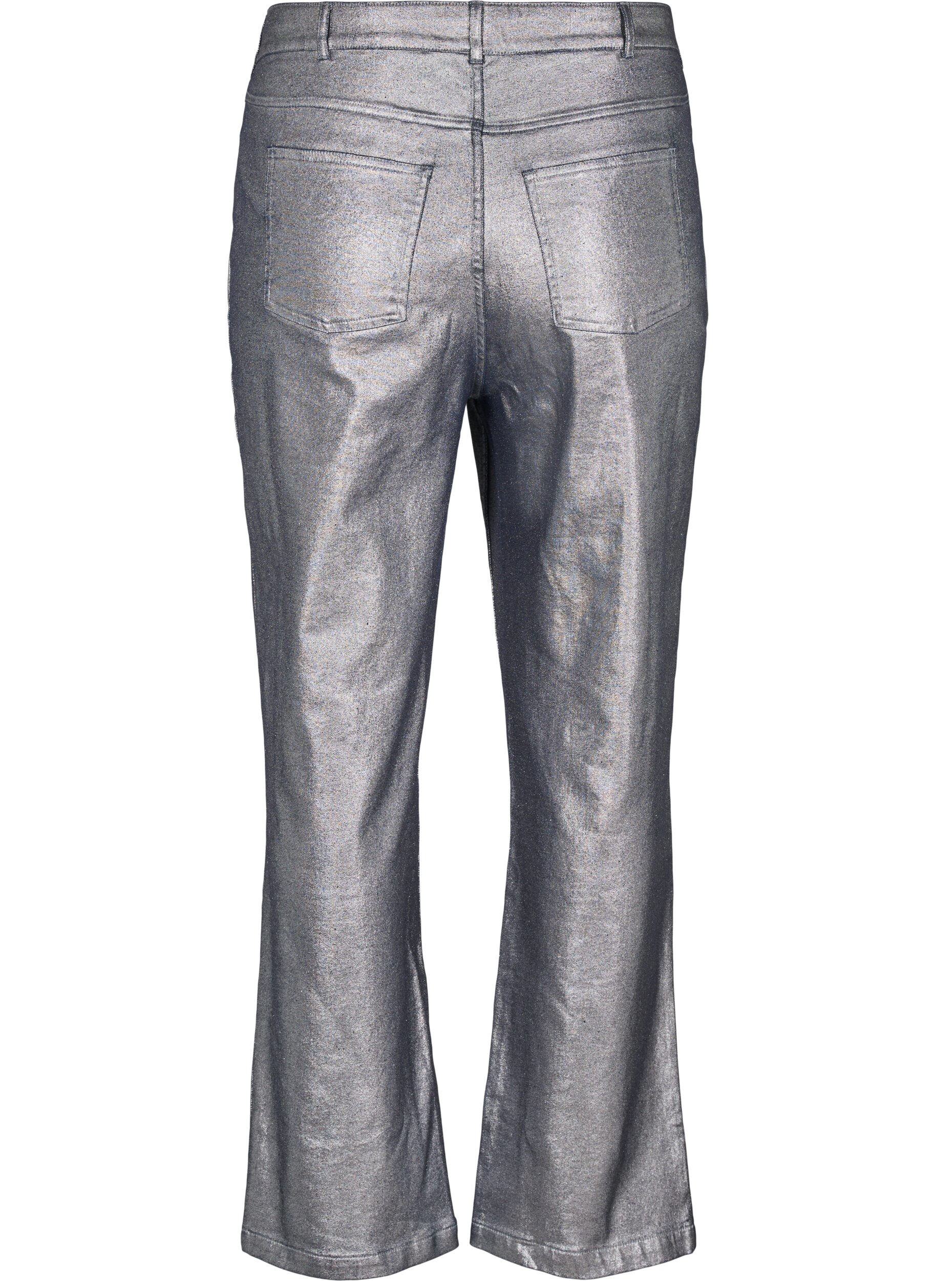 Zizzi Zilverkleurige jeans met hoge taille, Gun Silver , Packshot image number 1