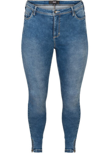 Cropped Amy jeans met rits, Blue denim, Packshot image number 0
