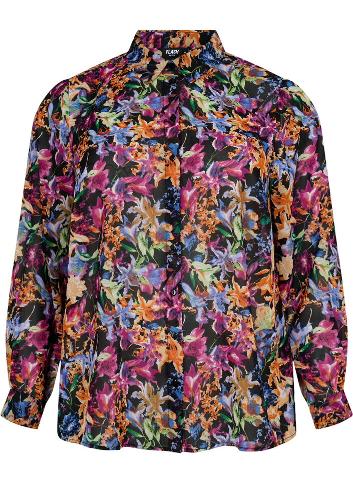 FLASH - Shirt met lange mouwen en bloemenprint, Orange Pink Flower , Packshot image number 0