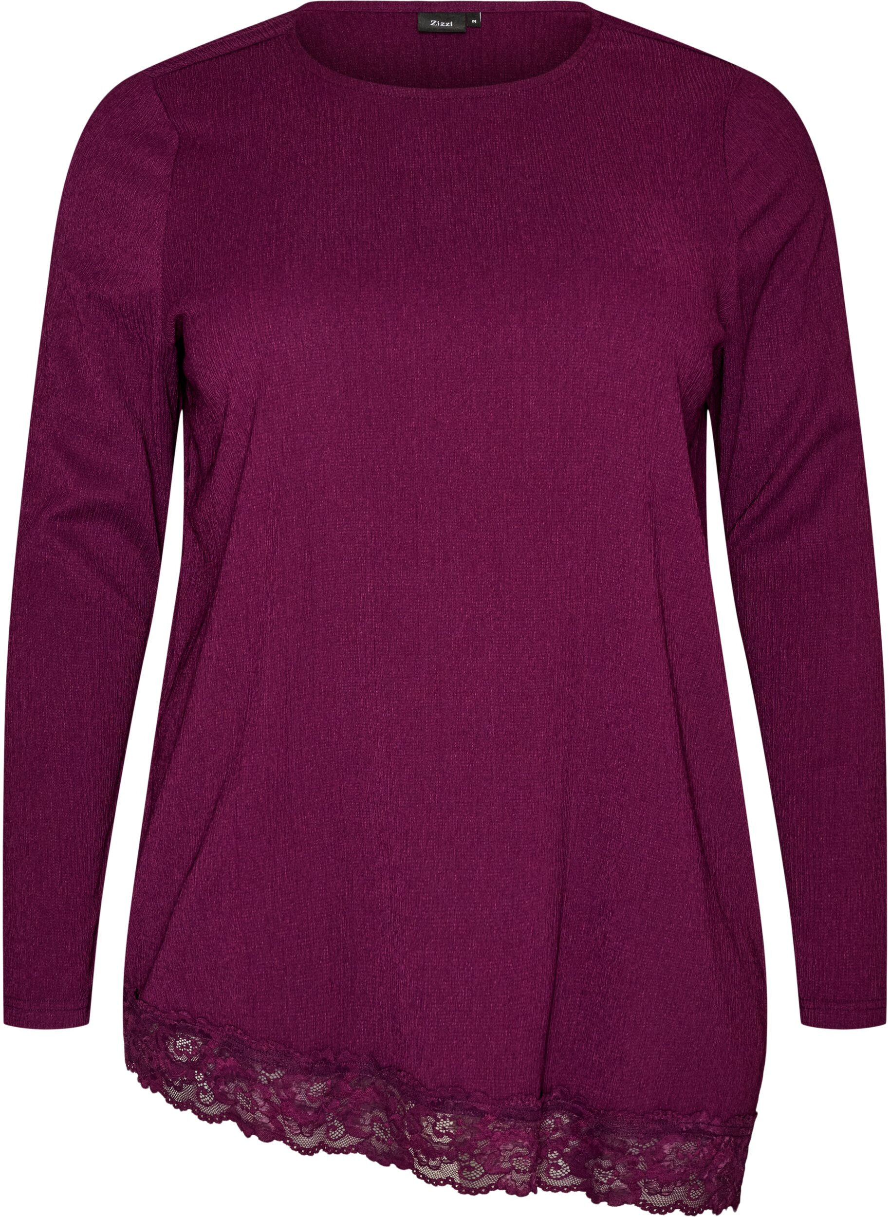 ZizziJersey blouse met asymmetrische kanten rand, Paars, Packshot image number 0