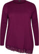 Jersey blouse met asymmetrische kanten rand, Paars, Packshot image number 0