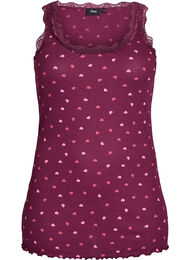 Top met print en kanten rand, Donker Bordeaux