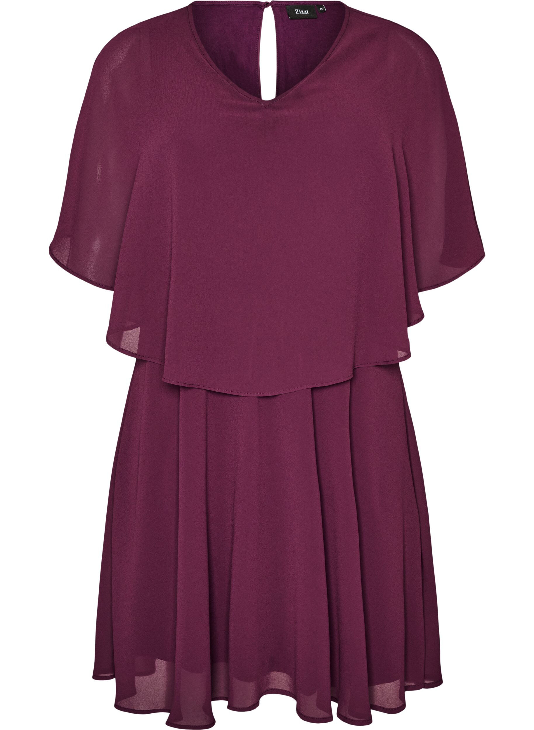 ZizziKorte chiffon feestjurk met gelaagd effect, Rood, Packshot image number 0