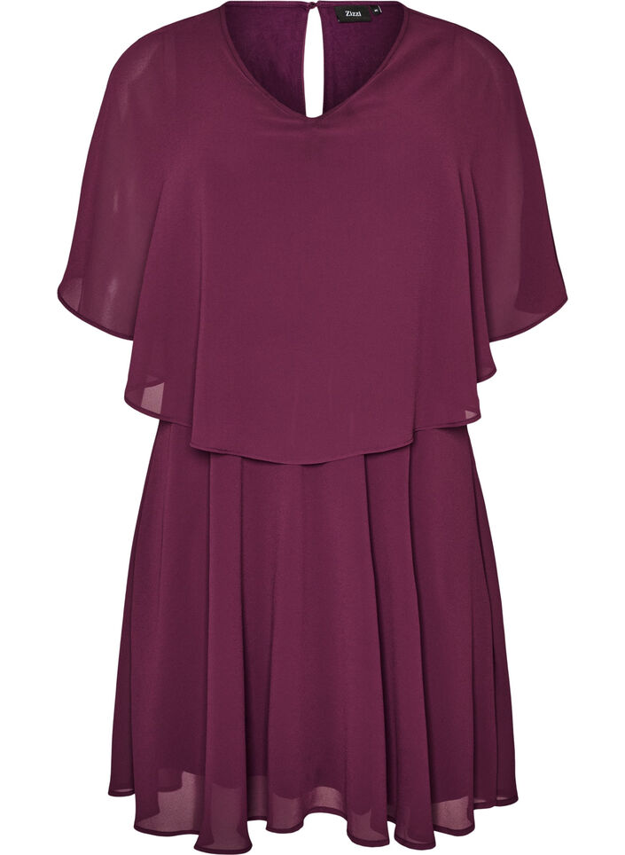 Korte chiffon feestjurk met gelaagd effect, Rood, Packshot image number 0