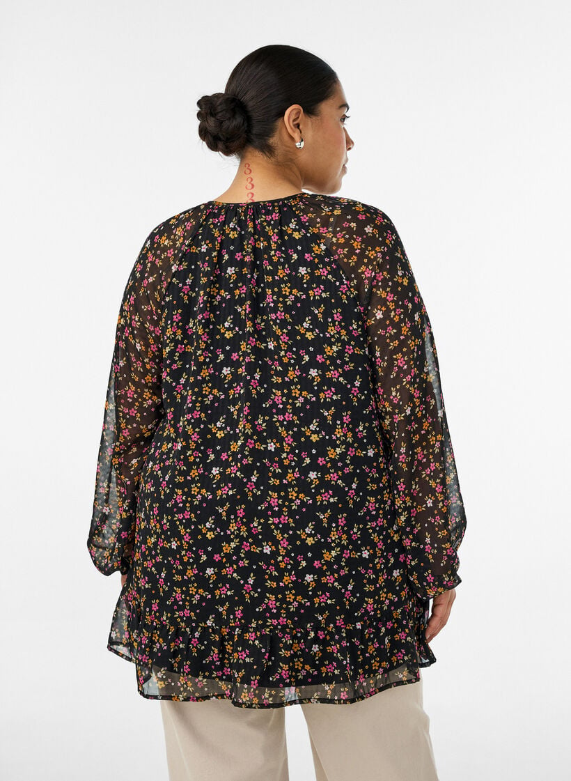 A-lijn tuniek met bloemenprint, Zwart, Model image number 2